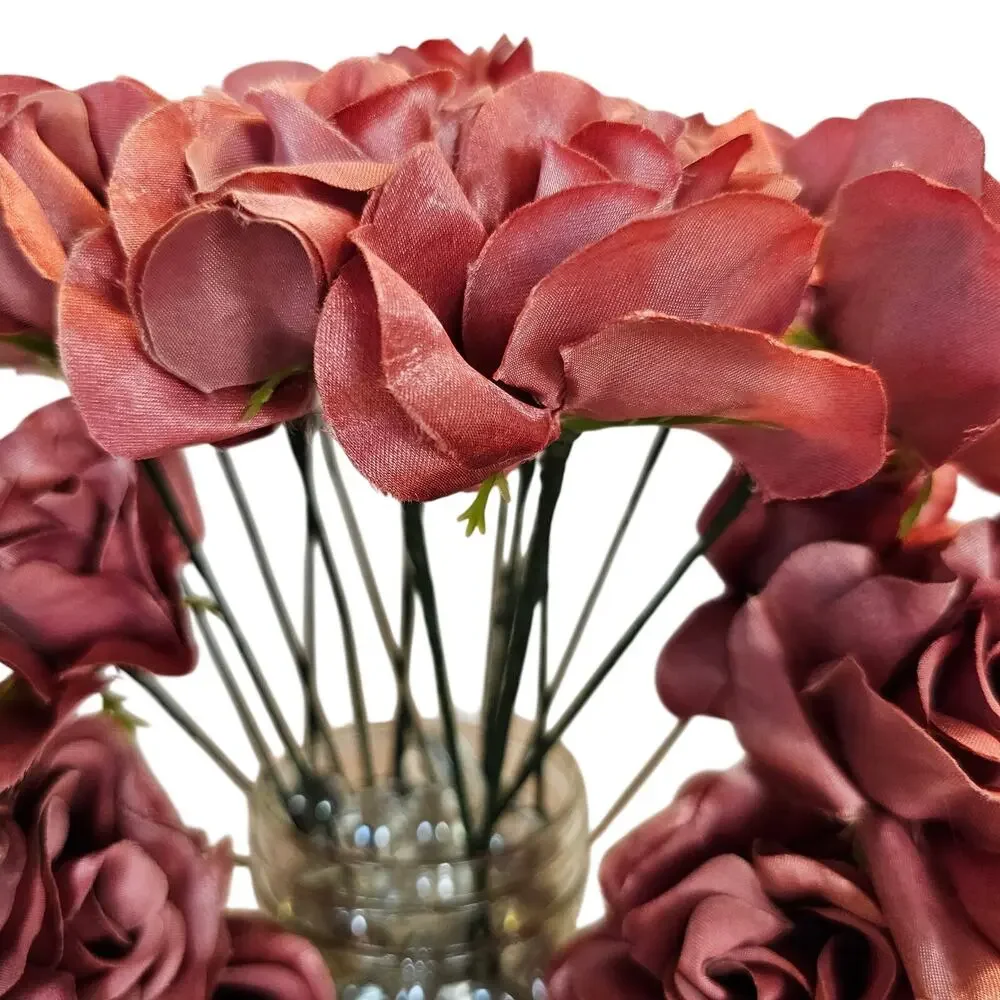Mauve Pink Satin Open Rose Stems Artificial Flowers Wedding Craft 2.5